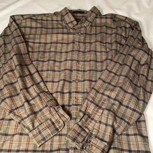 Eddie Bauer Rams-ton Twill men's plaid dress shirt XXL‎ 100% Cotton Earth-tones